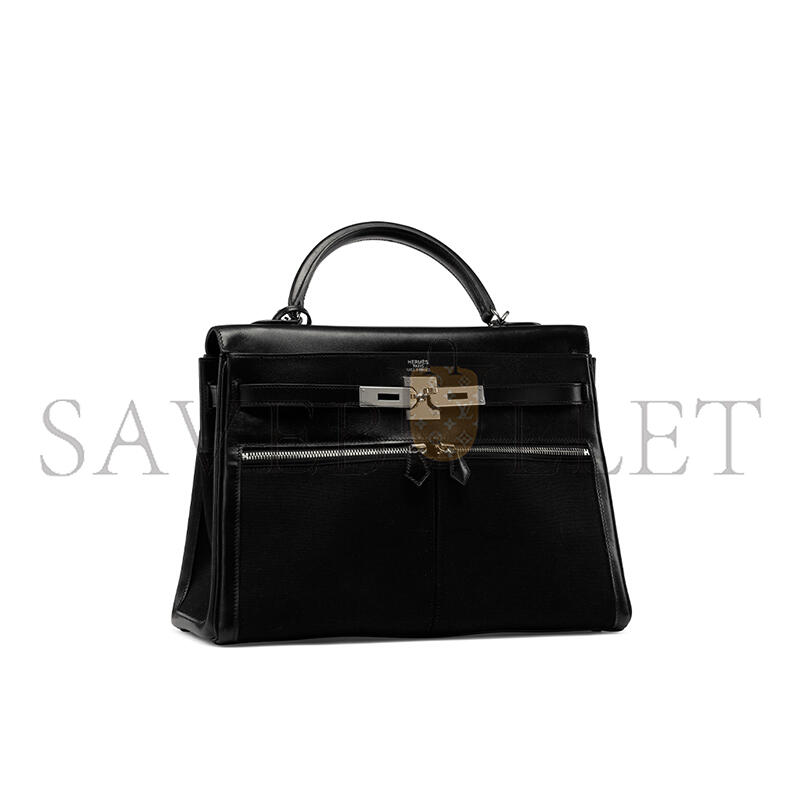 H**mes A BLACK SWIFT LEATHER & CANVAS KELLY LAKIS 32 WITH PALLADIUM HARDWARE (32*23*10cm)